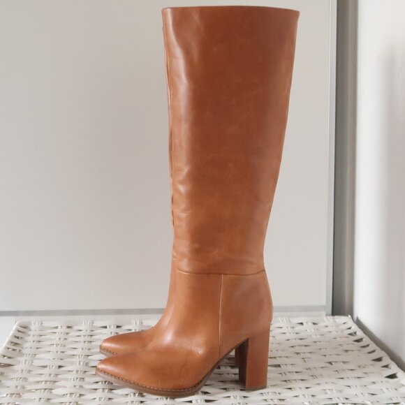 Nine West Tan Leather Knee High Boots Block Heel Pointed Toe Riding Boots Size 6 - Picture 11 of 11